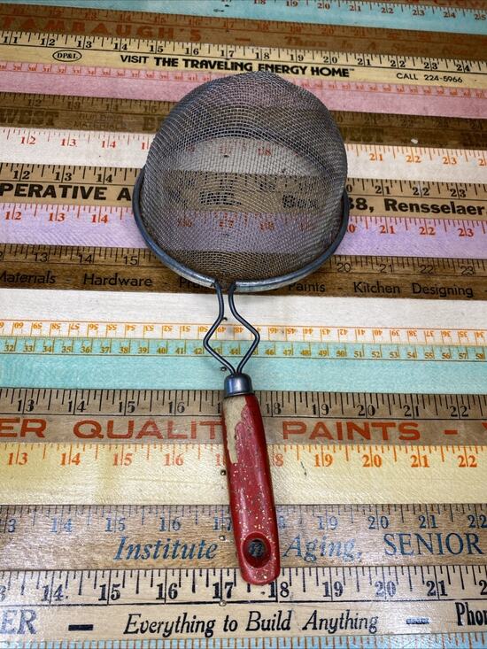 Kitchen Other - Vintage Kitchen Medium Size Red Wooden Handle Strainer Rustic Farm Decor Cottage